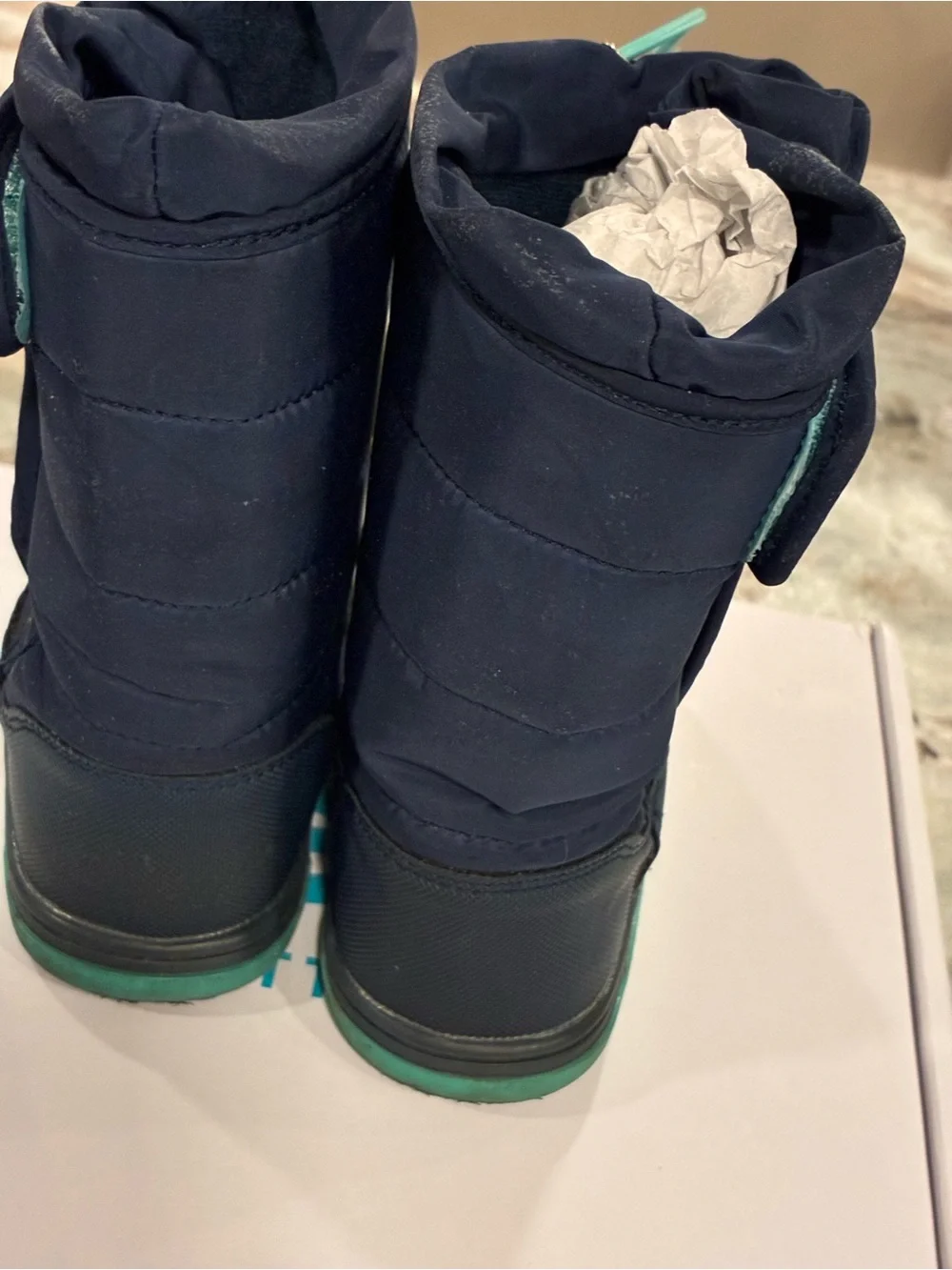 Kids Navy Winter Boots with Aqua Toggle